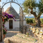Gioiello Doralie collana verde smeraldo in ambientazione italiana, masseria pugliese.
