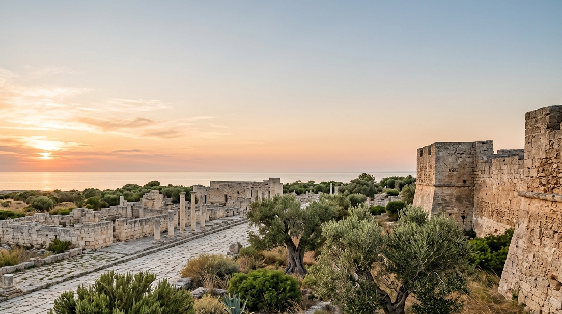 Antiche rovine di Egnazia immerse nella vegetazione mediterranea della Puglia
